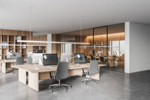 Wooden and white open space office corner - uriot.de